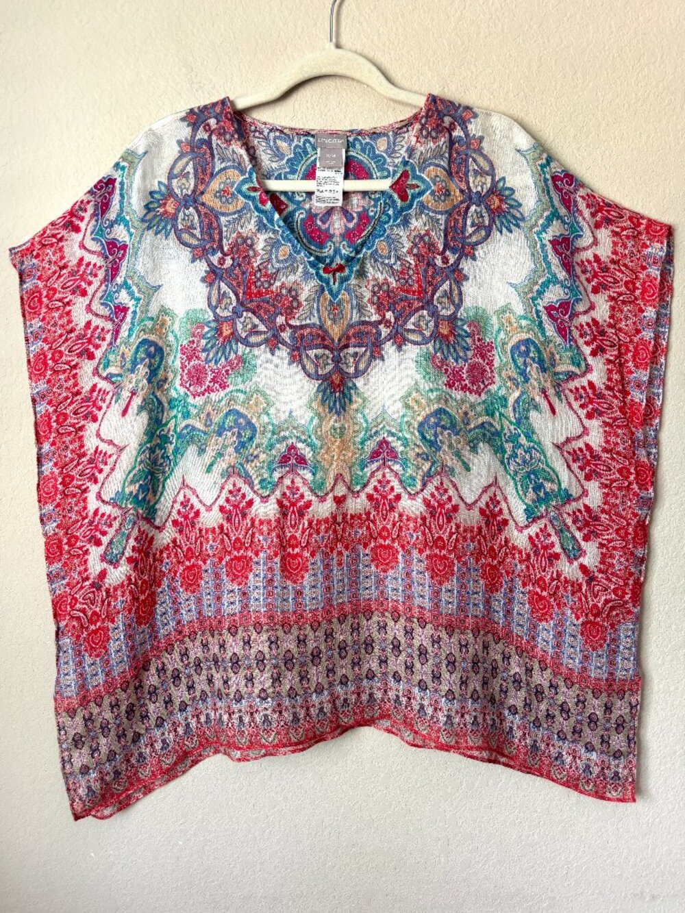 Chico's S/M Linen Boho Print Poncho Blouse Top